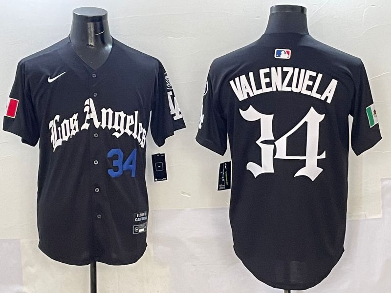 Men Los Angeles Dodgers 34 Valenzuela Black Five generations Joint Name 2025 Nike MLB Jersey style 2